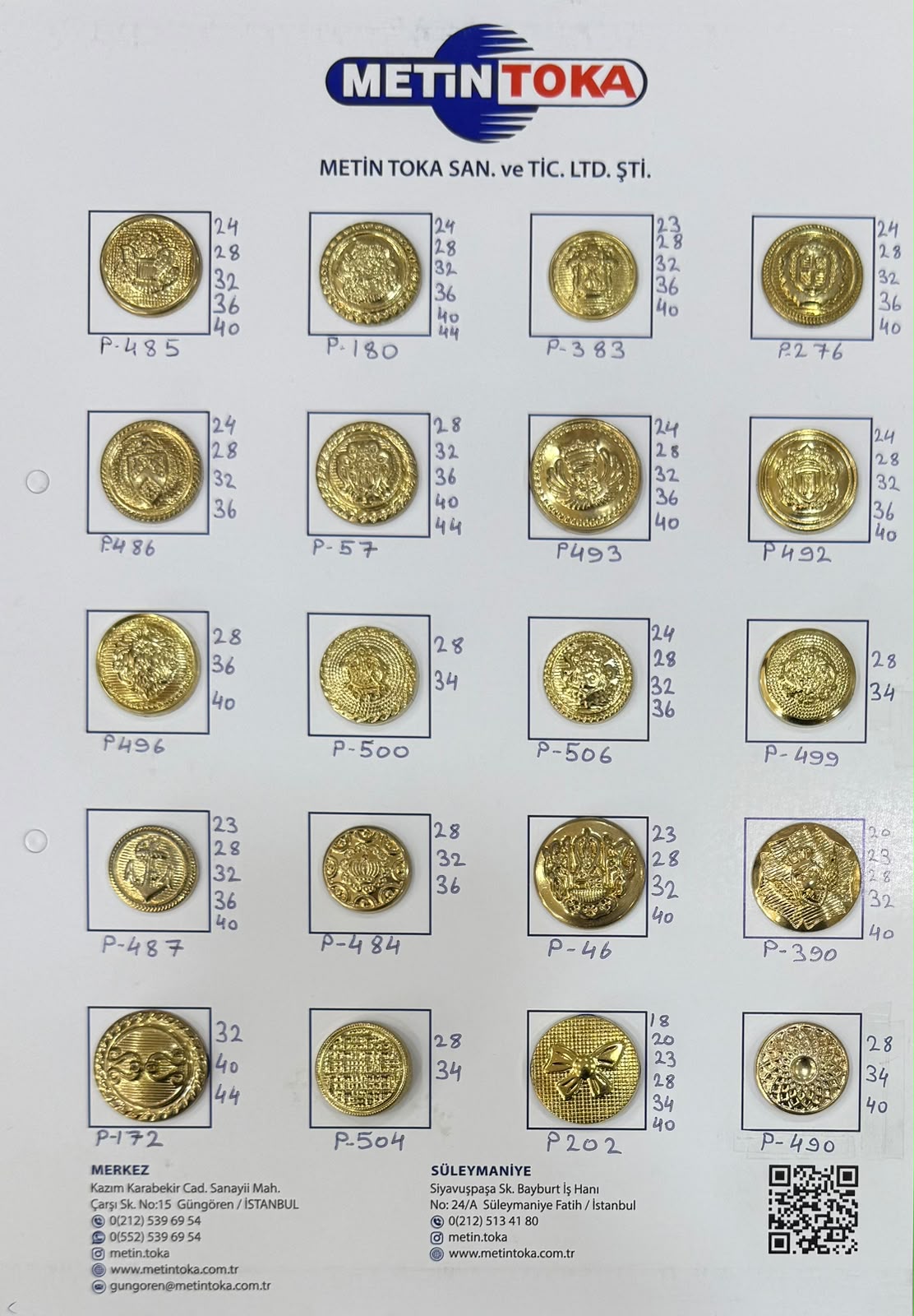 Metallized Crested and Patterned Button Sample Cards