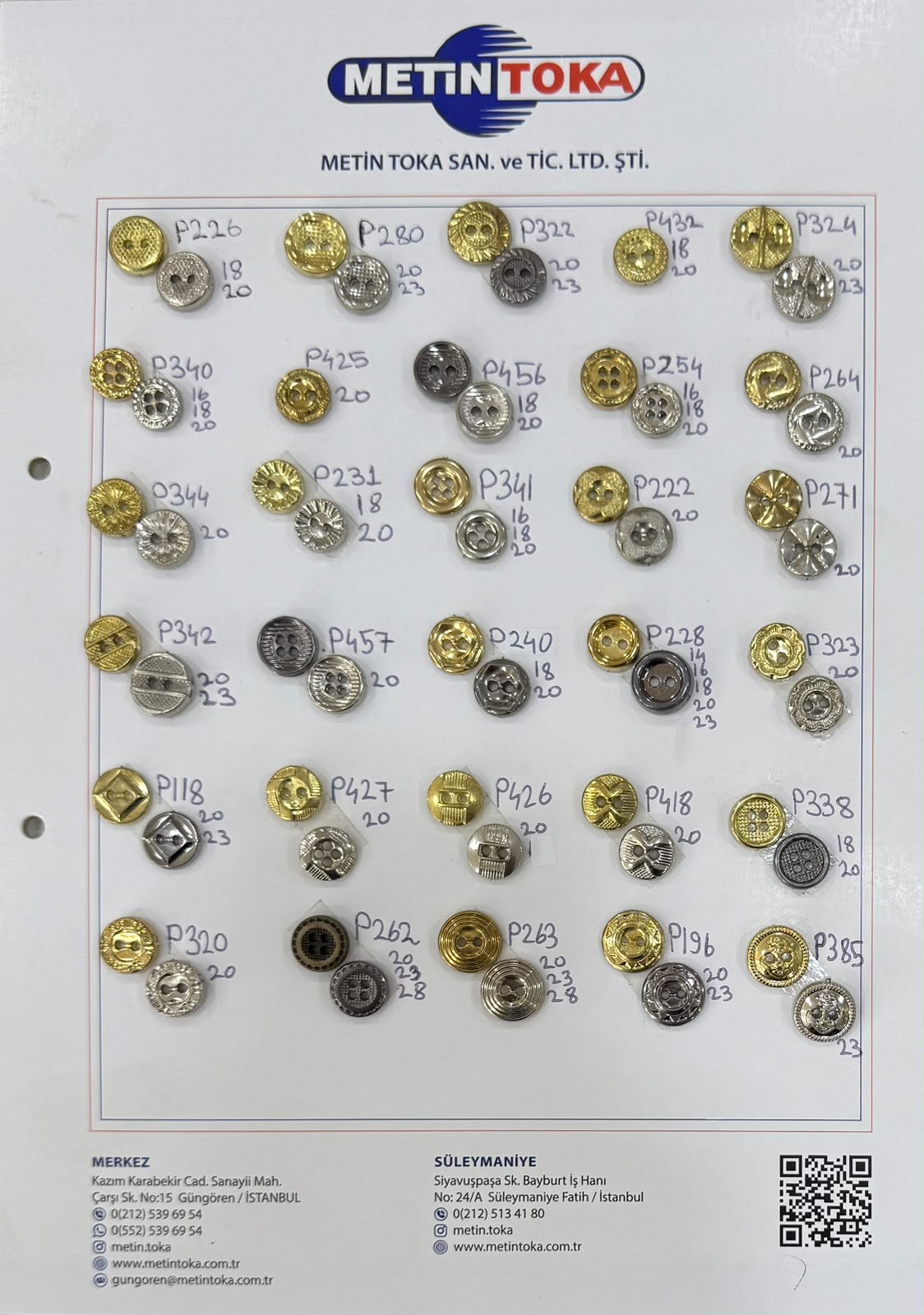 Metallized Crested and Patterned Button Sample Cards